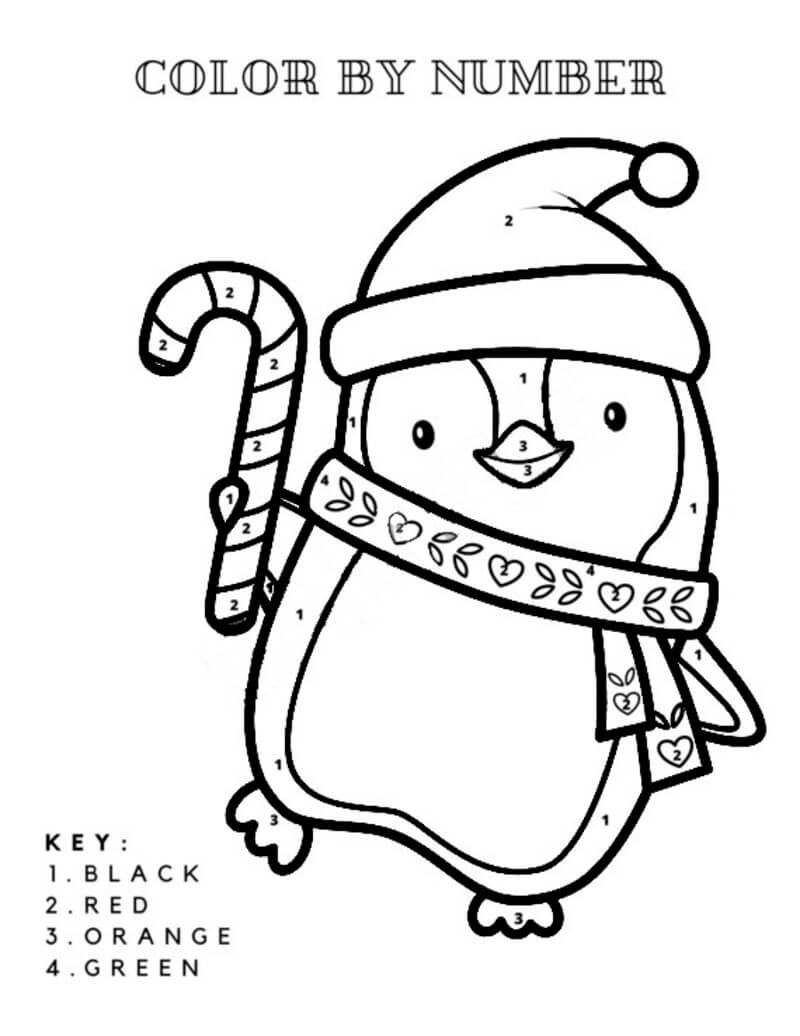 Kid's Penguin color by number