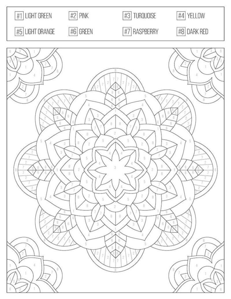 Mandala Flower color by number