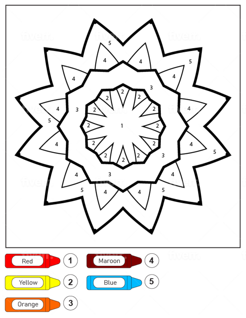 Mandala Flower Pattern for Kids color by number