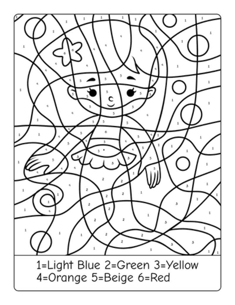 Mermaid boy color by number