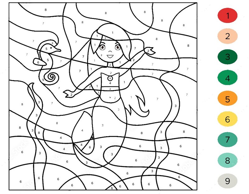 Mermaid say hi color by number