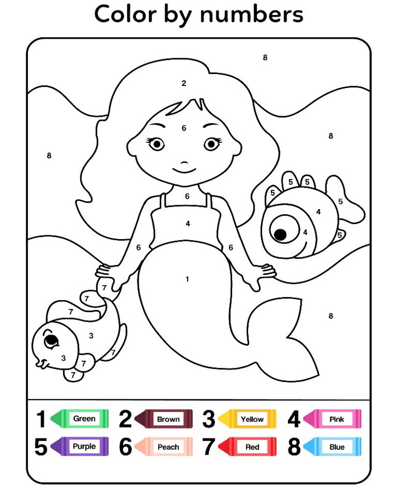 Mermaid with big eye color by number