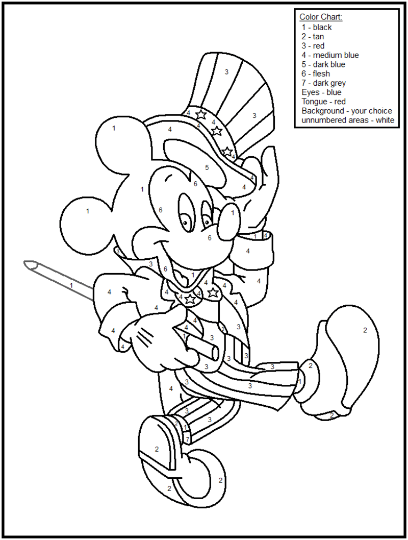 Mickey on 4th of July's day color by number