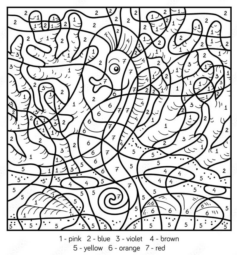 Sea Horse color by number