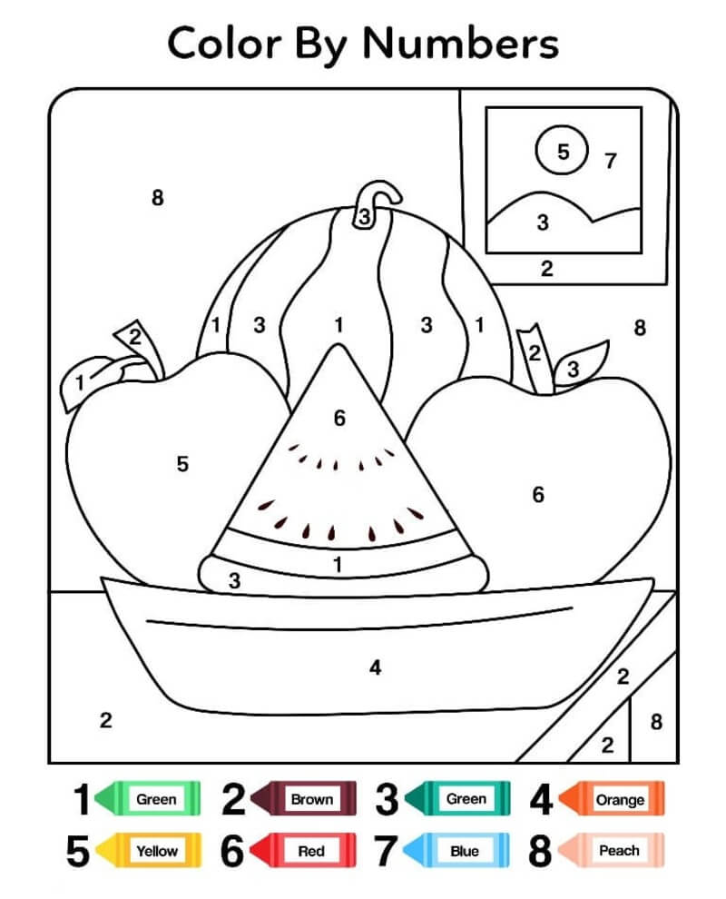 Simple fruits color by number