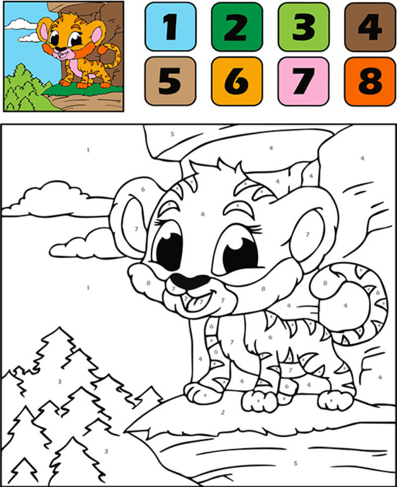 Tiny Cute Tiger color by number