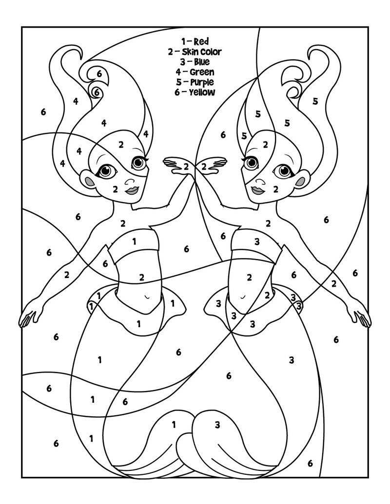 Two Mermaids color by number