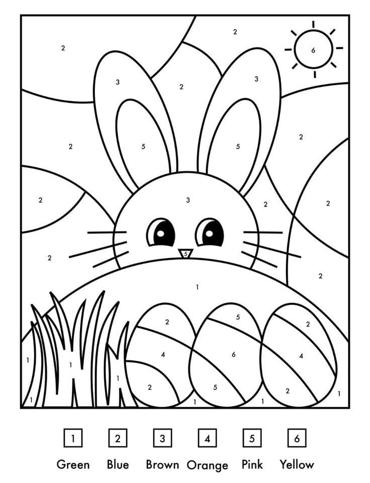 Amazing Bunny With Basket Easter Eggs Color By Number
