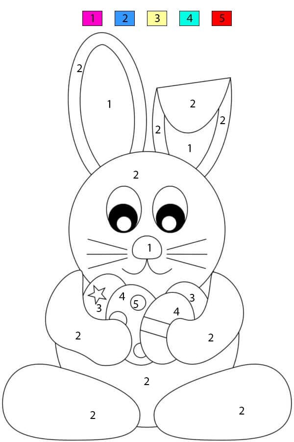 Bunny Holding Four Easter Eggs Color By Number