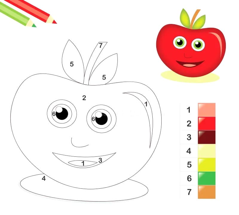 Cartoon Apple Color By Number