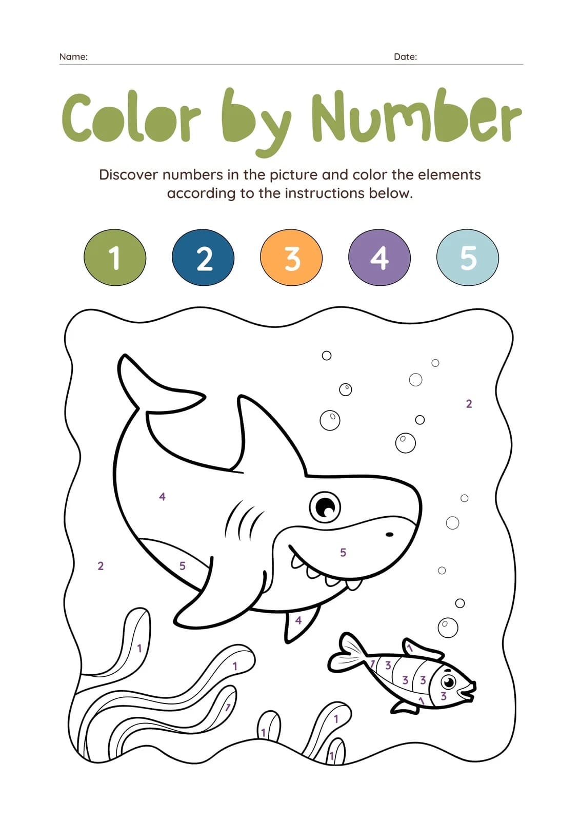 Cartoon Shark Color By Number