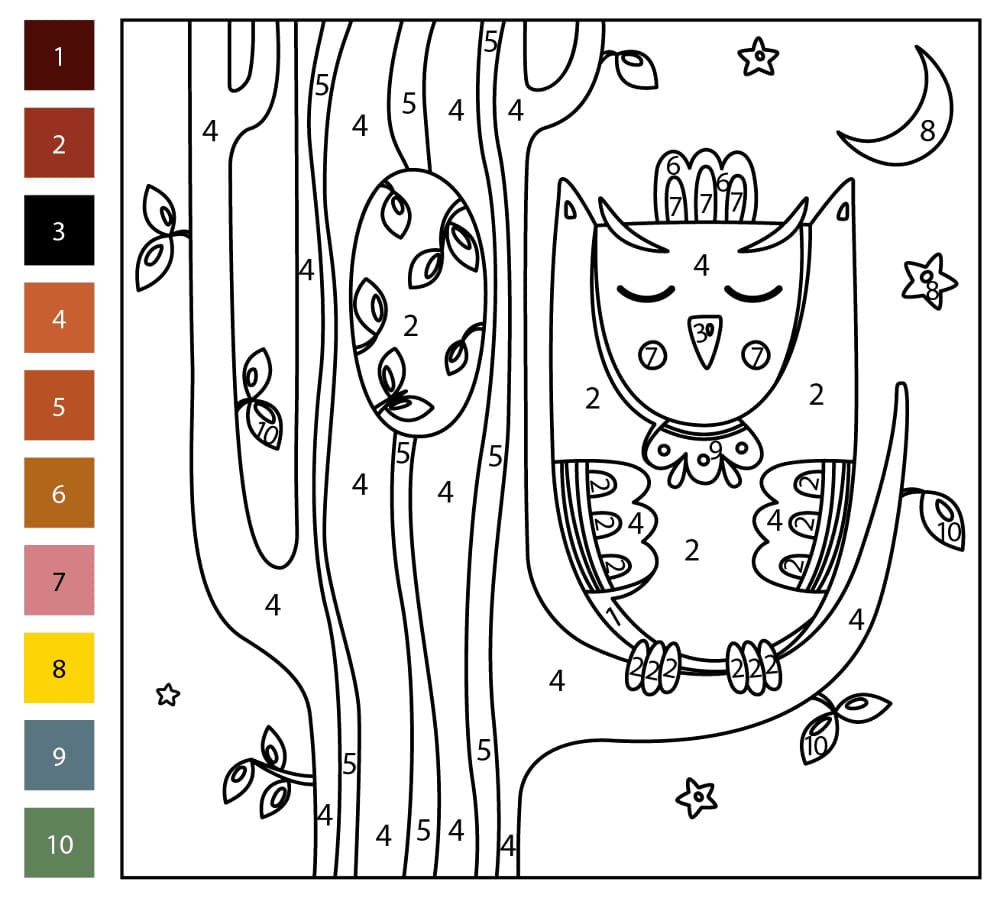 Cute Owl For Kids Color By Number