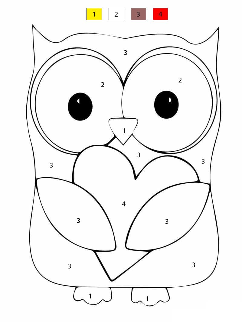 Cute Owl with Heart Color By Number