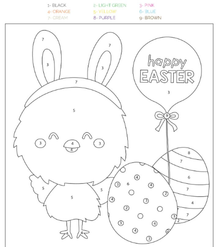 Easter Bunny For Kids Color By Number