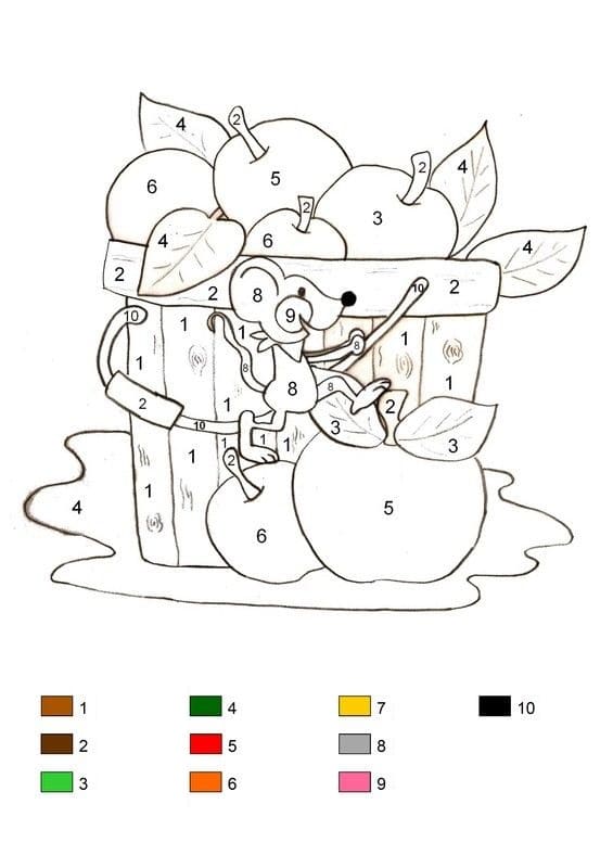 Mouse and Apples Color By Number