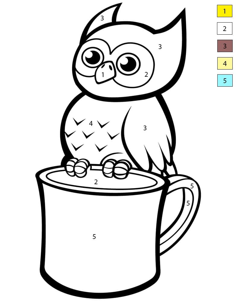 Owl on a Mug Color By Number