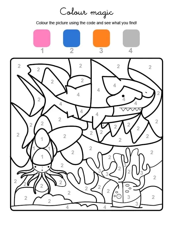 Swimming Shark Color By Number