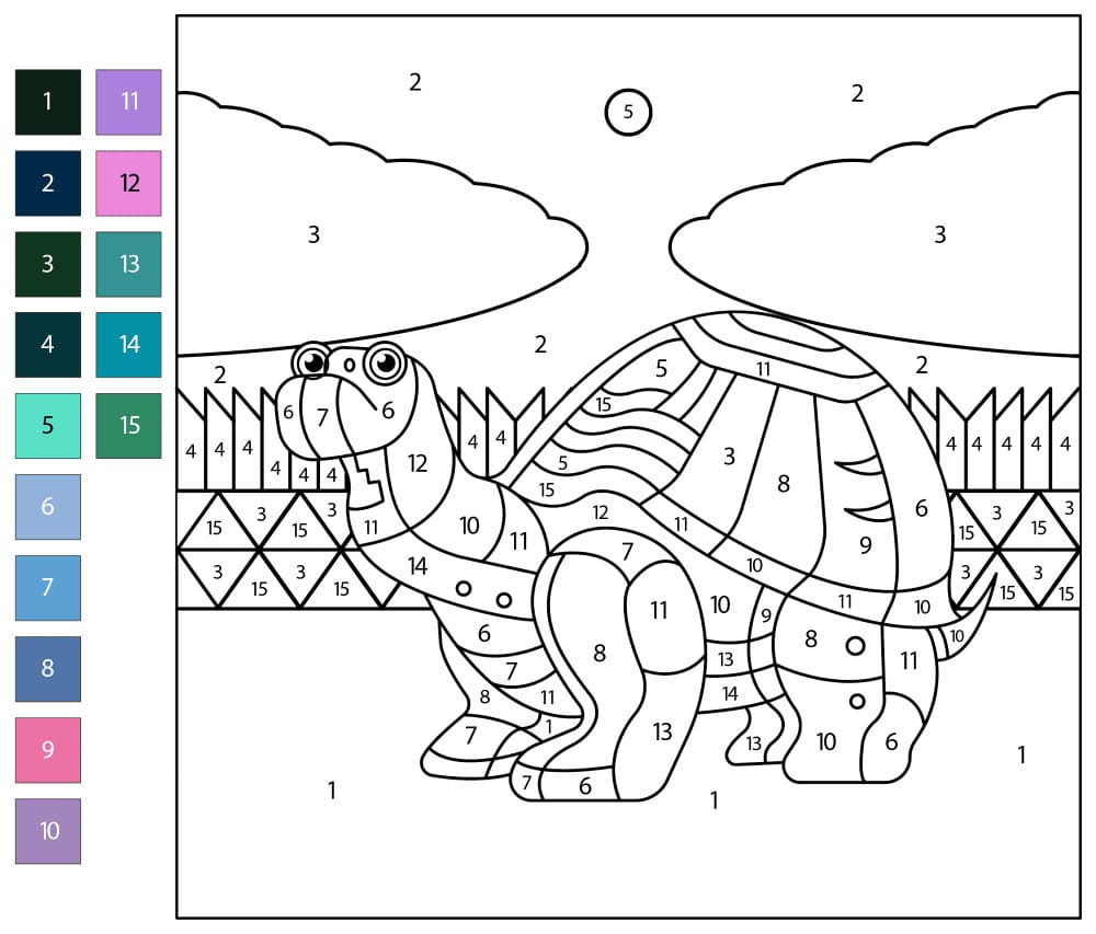 Turtle Standing Color By Number Color By Number