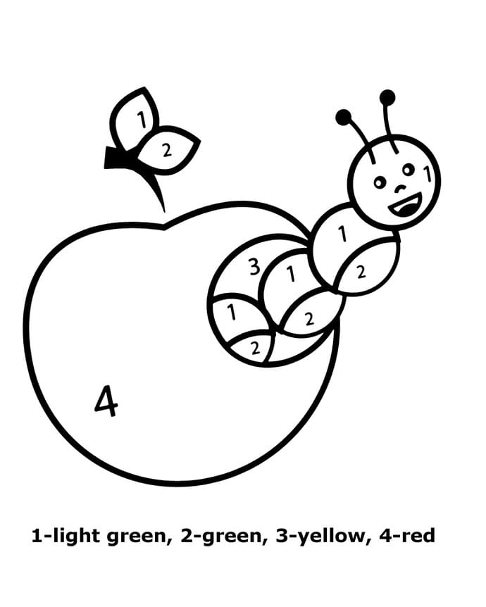 Worm and Apple Color By Number