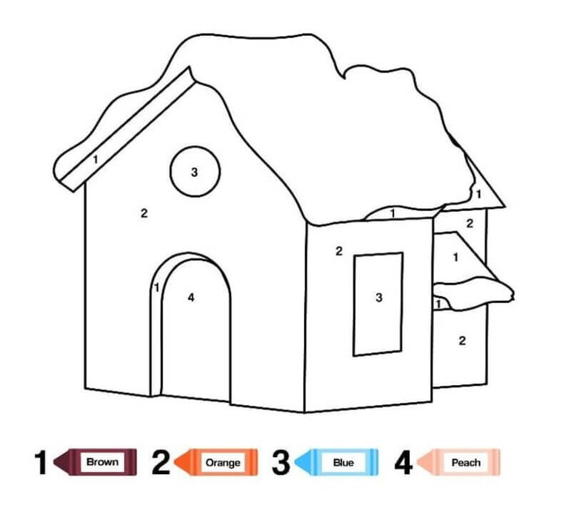 A House with snow color by number