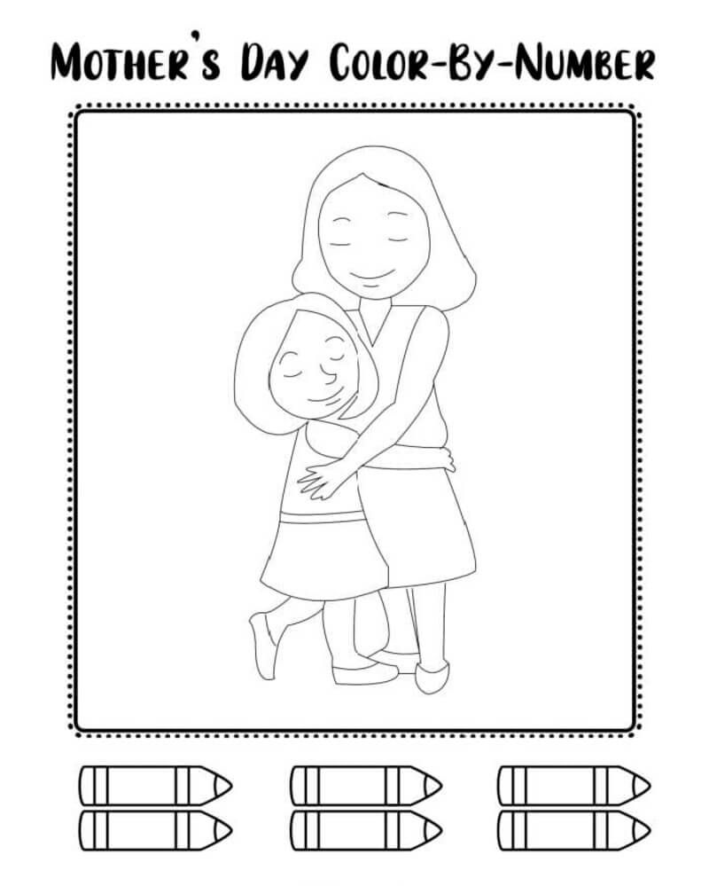 A women hugging her daughter color by number
