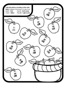 Apple Addition color by number