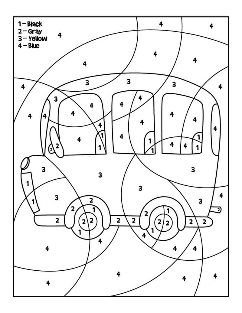Back to school bus color by number