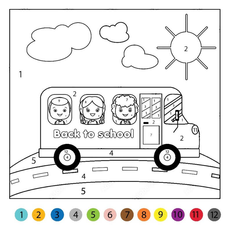 Back to school on the bus color by number