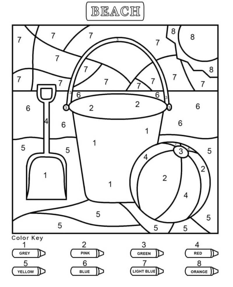Beach for kid color by number