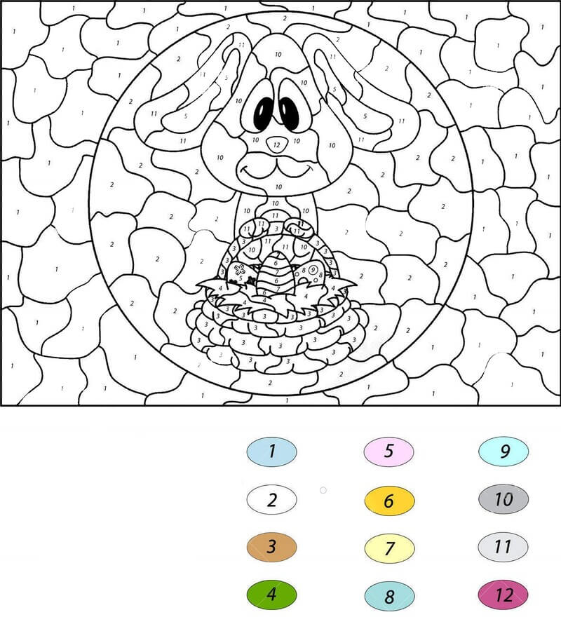 Cartoon Easter Bunny color by number