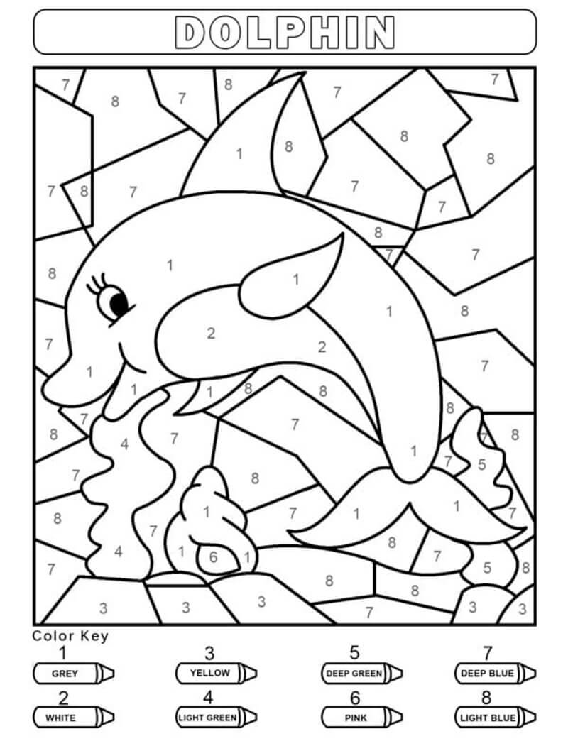 Cute dolphin color by number