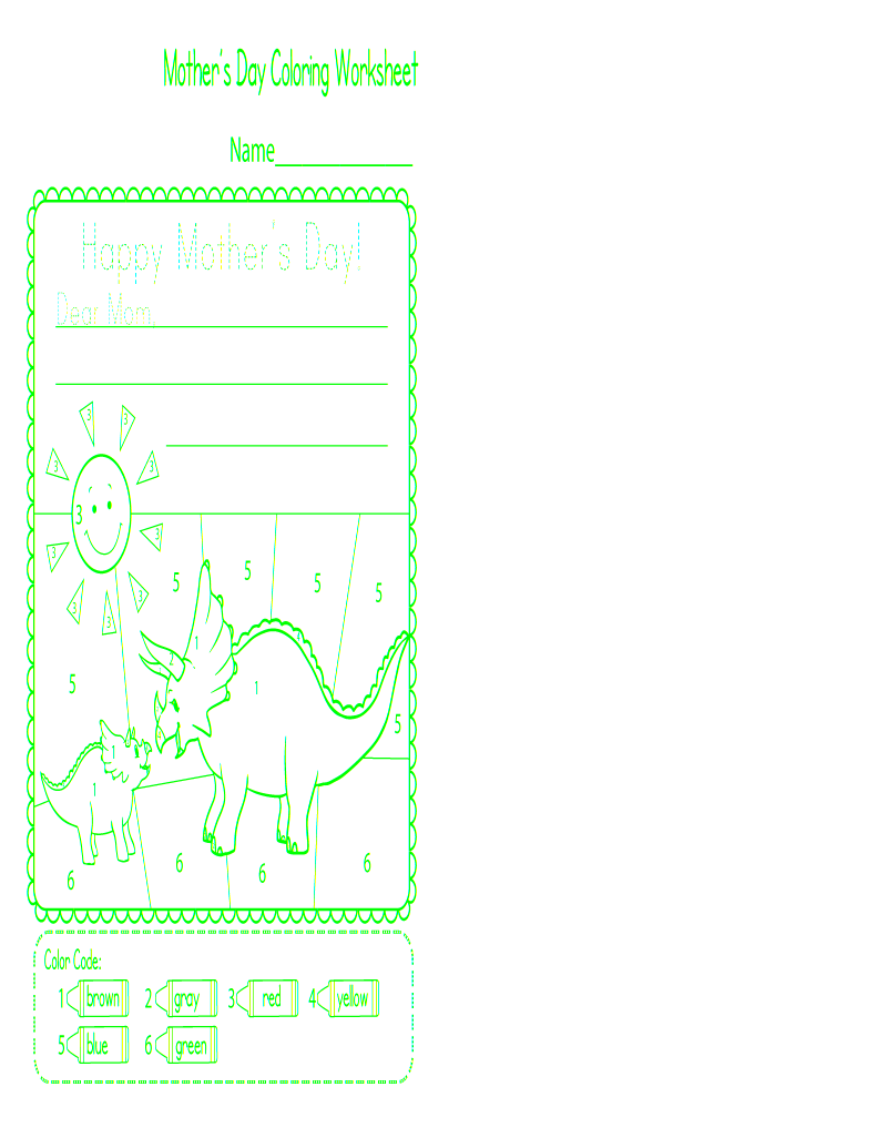 Dinosaur's mom in Mother's day color by number