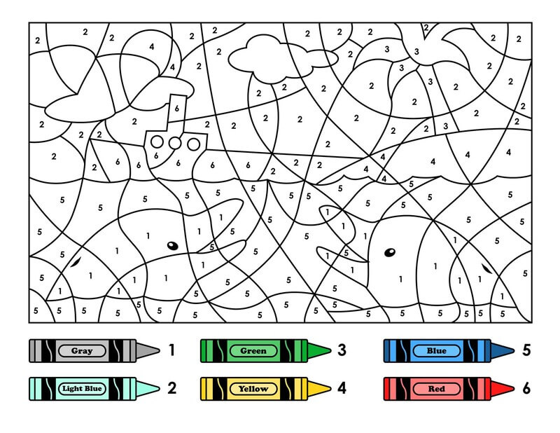 Dolphins and the ship color by number