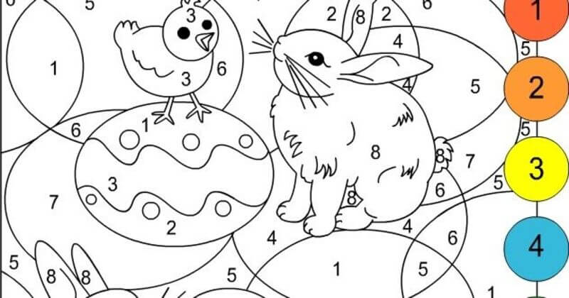 Easter bunny and chicken color by number