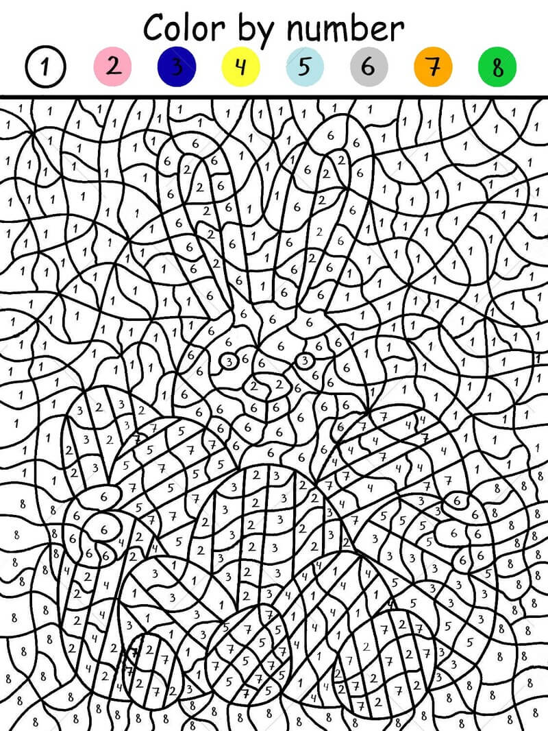 Easter Bunny with many Easter eegs color by number