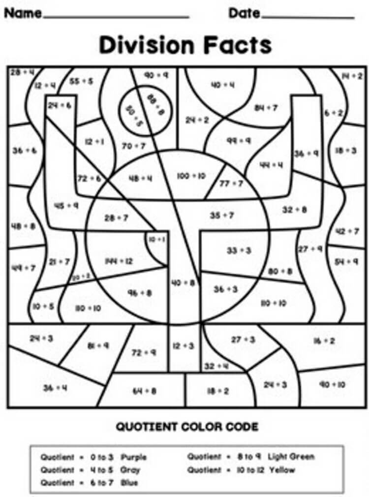 Football math Division color by number