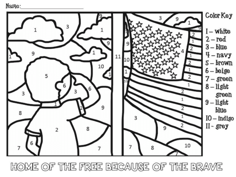 Free Memorial day color by number