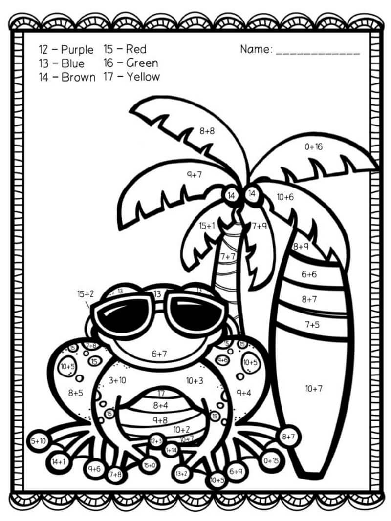 Frog with glasses color by number