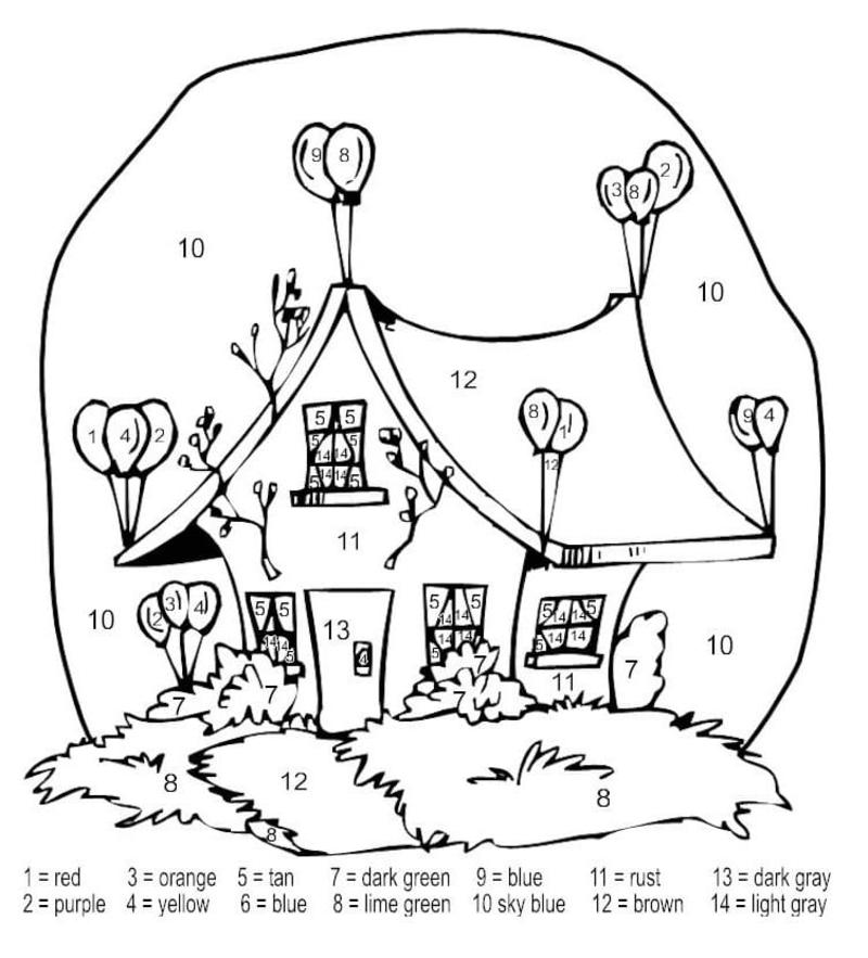 Funny House color by number