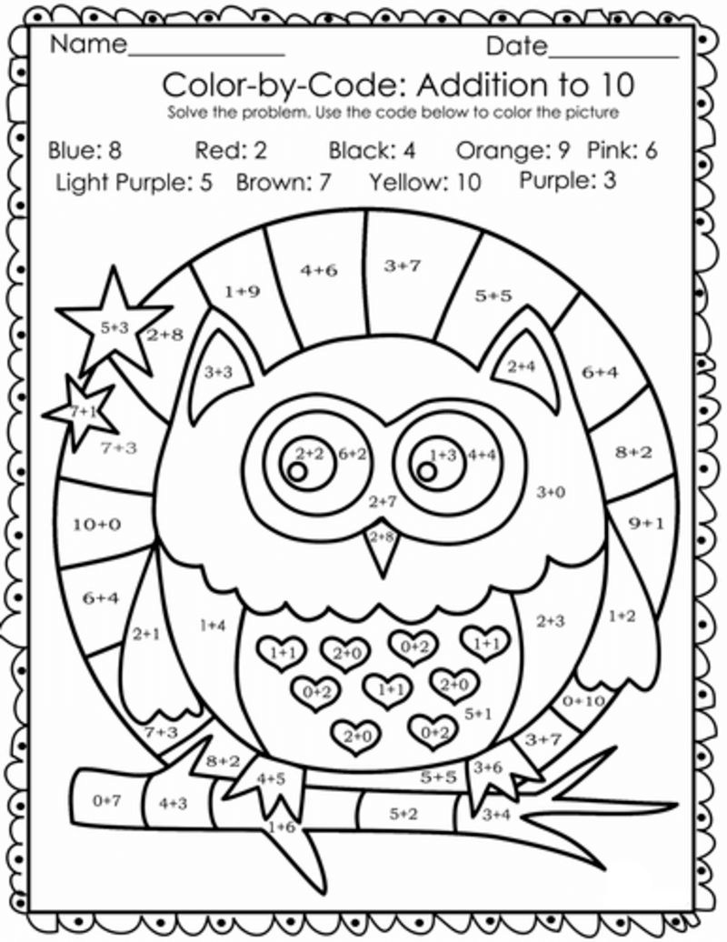 Good Addition Owl color by number