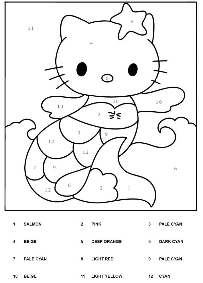 Good Mermaid Hello Kitty color by number