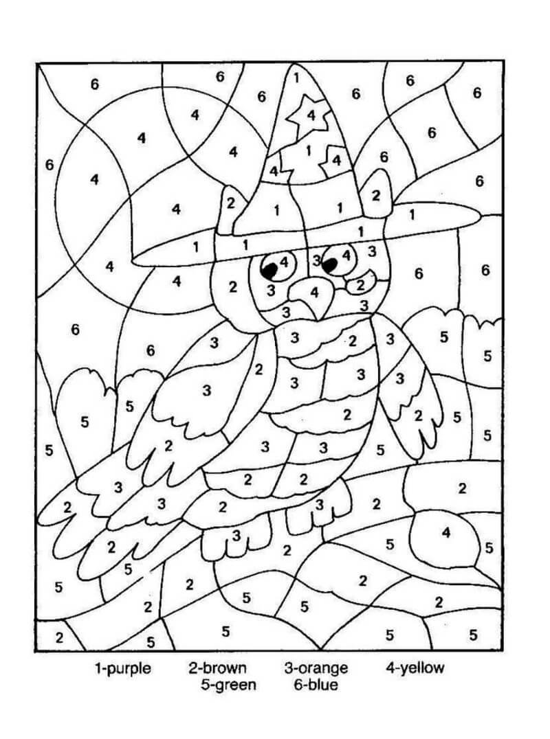 Halloween Owl color by number