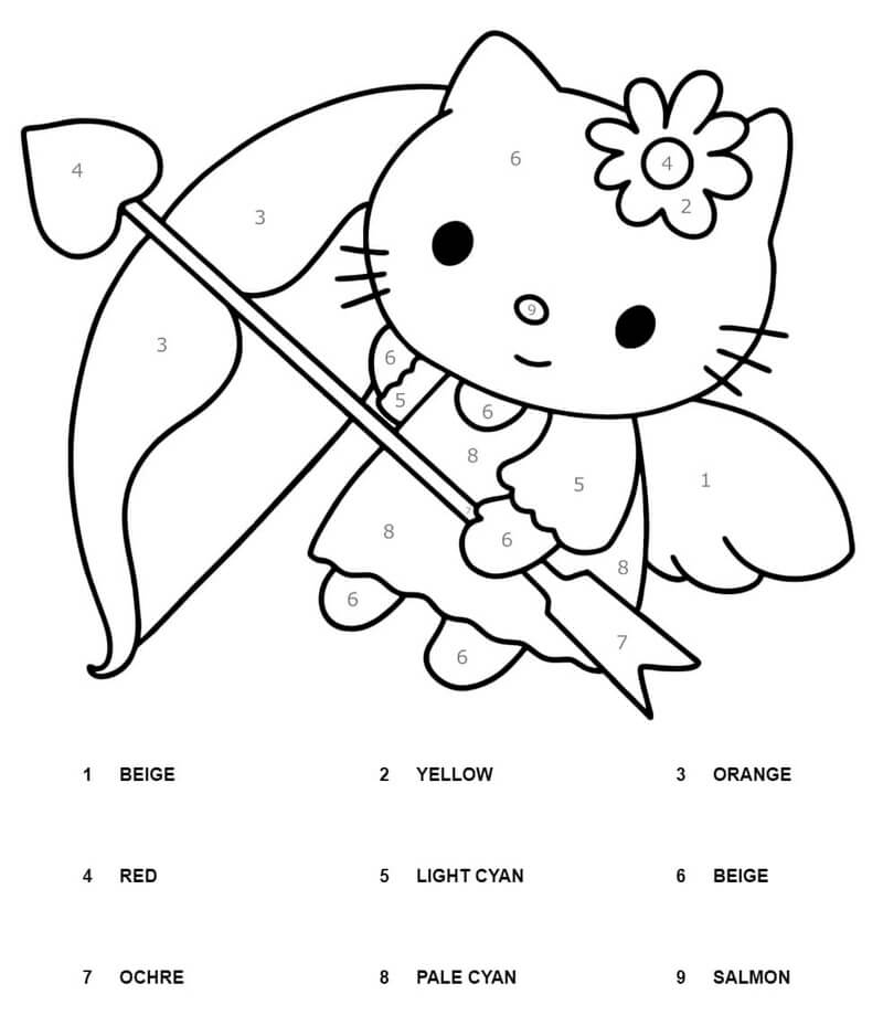 Hello Kitty look like a Cupid color by number