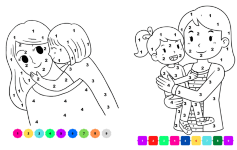 Lovely mom and her daughter color by number