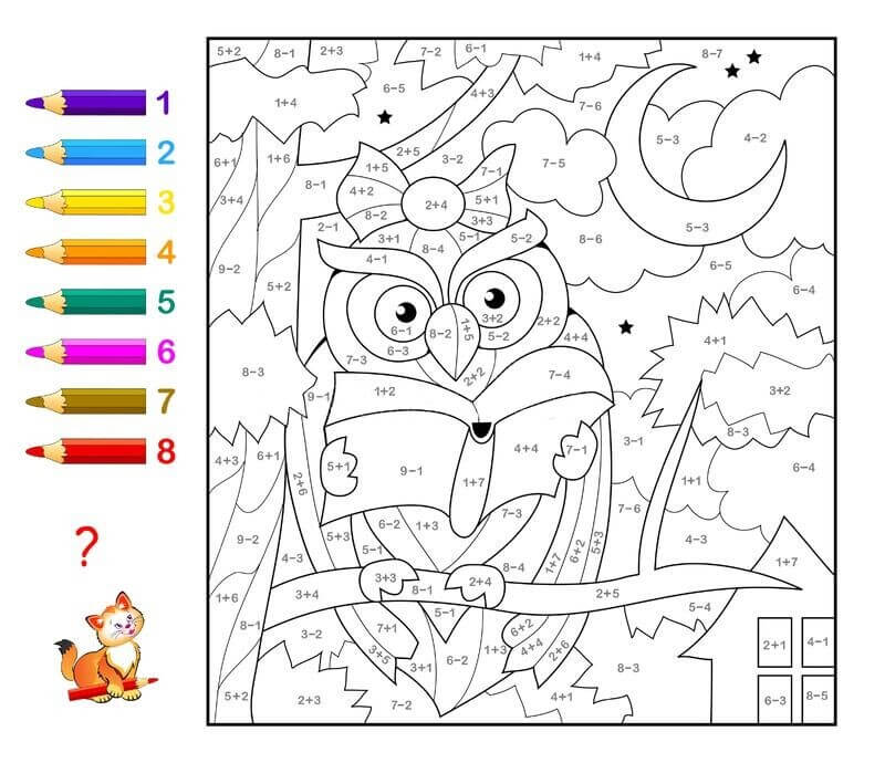 Owl reading book color by number