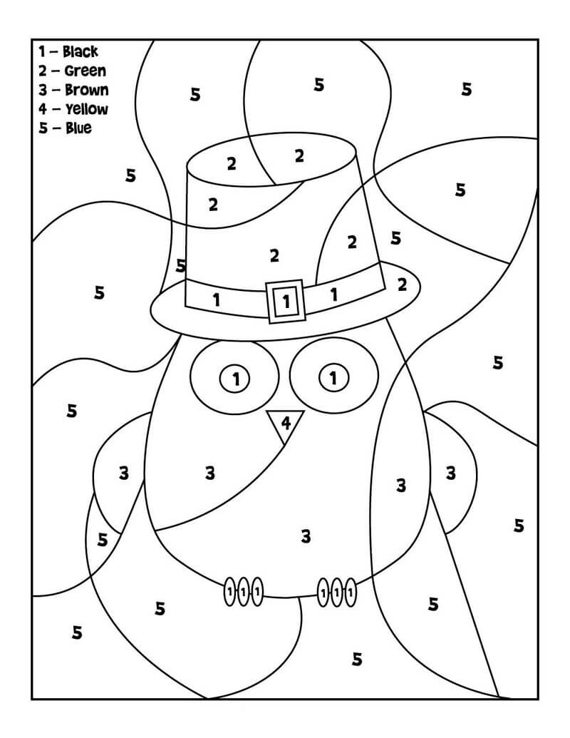 Owl St.Patrick's day color by number