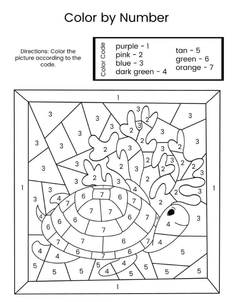 Sea life with turtle color by number Color By Number