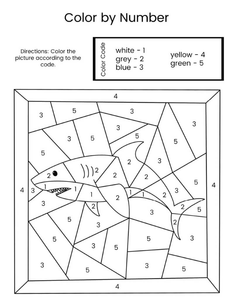 Sea Shark color by number