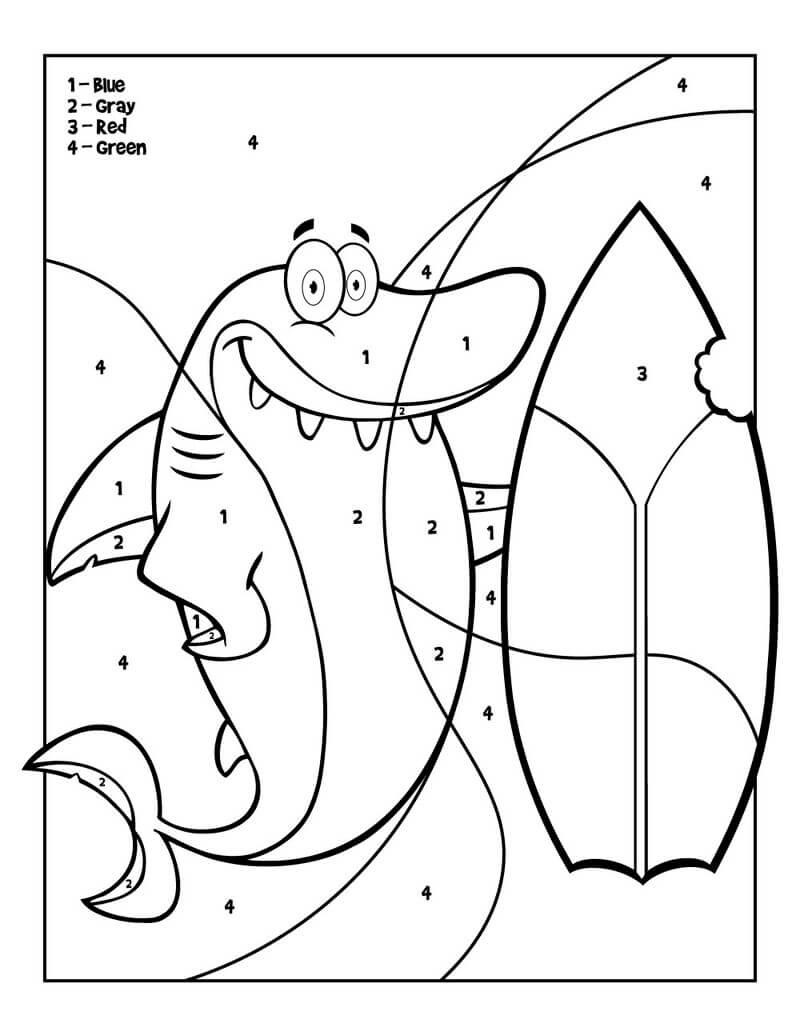 Shark Surf Board color by number