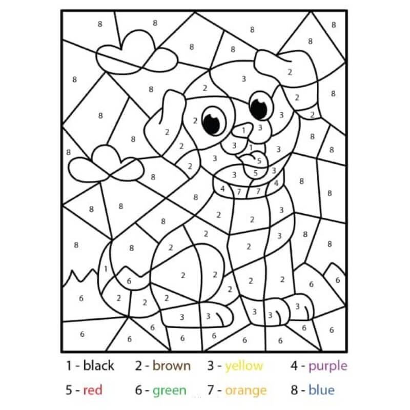 Smiling Puppy color by number
